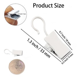 PDETVEO 50PCS Small White Metal Curtain Hangers Clips, 1.3 Inch Heavy Duty Hook Clip for Home Decoration, Photos, Art Craft Display and Indoor Outdoor Activities Supplies