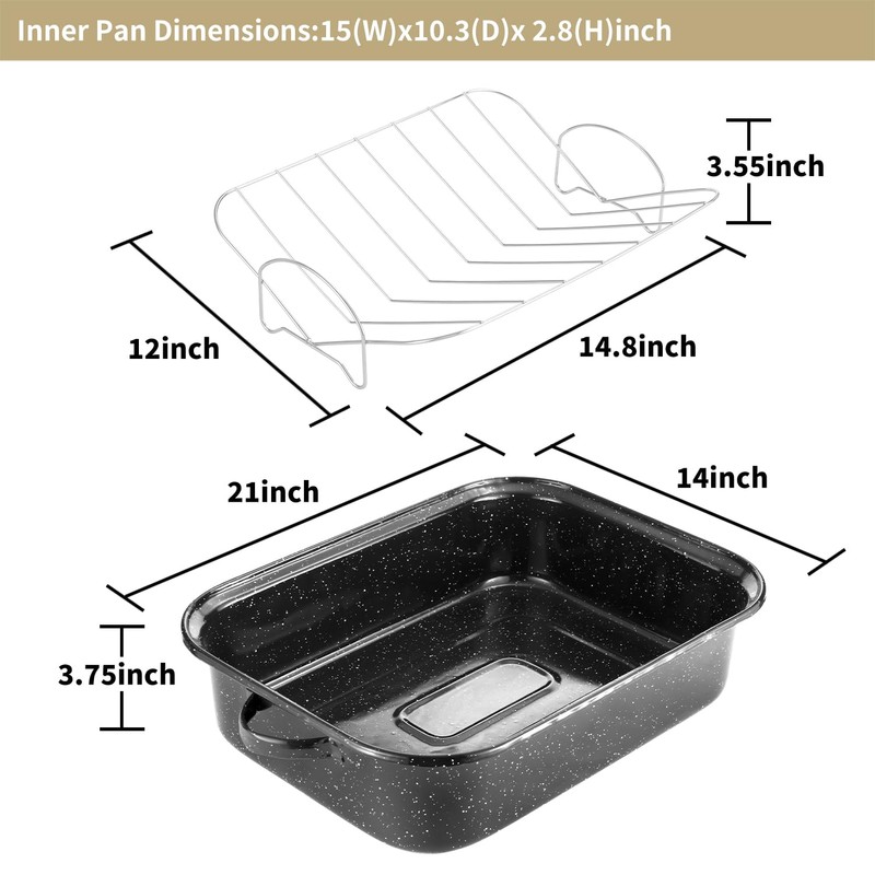 21Inch Roasting Pan, Extra Large Rectangle Roasting Pan With Rack,