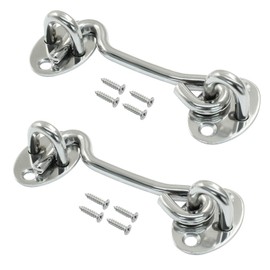 Unlorspy 2 Sets Hook and Eye Latch Stainless Steel Cabin Hook Eye Latch with Mounting Screws for Gate Shutters, Window, Cabinet and Fence (10cm/4 Inch)