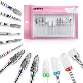 Juego de 13 brocas para uñas, 3 brocas de carburo de tungsteno + 3 brocas de cerámica para uñas + 6 brocas de diamante + 1 cepillo, 3/32 pulgadas para taladro de uñas