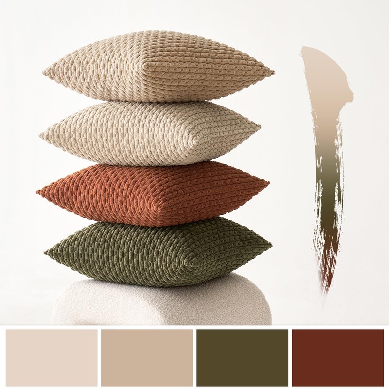 MIULEE Pack of 4 Rust-Olive Green Throw Pillow Covers 20x20