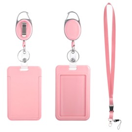 BOHUIZ Pink Retractable ID Badge Holder with Lanyard, Fashionable Neck Crossbody Lanyard Name Credit Card Protector for Nurse Women Office Teacher Doctor