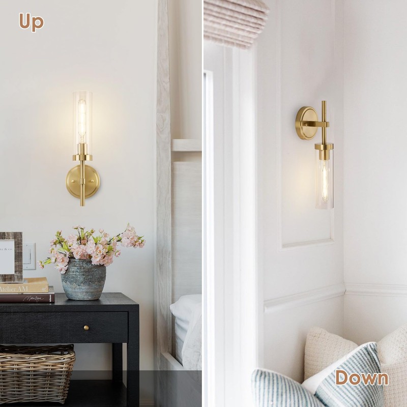 SANTOSTOCK Gold Wall Sconces Set of 2, Modern Bathroom Sconces