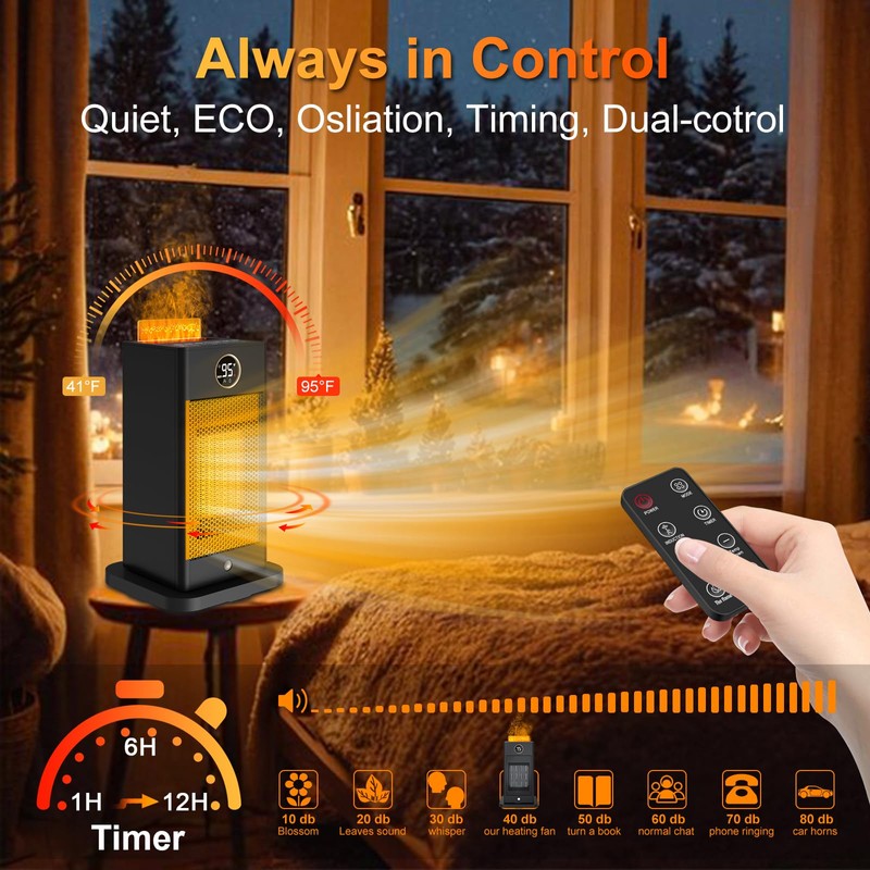 Space Heater, Space Heaters for Indoor Use with Humidifier/Sensor/ECO/3D Flame