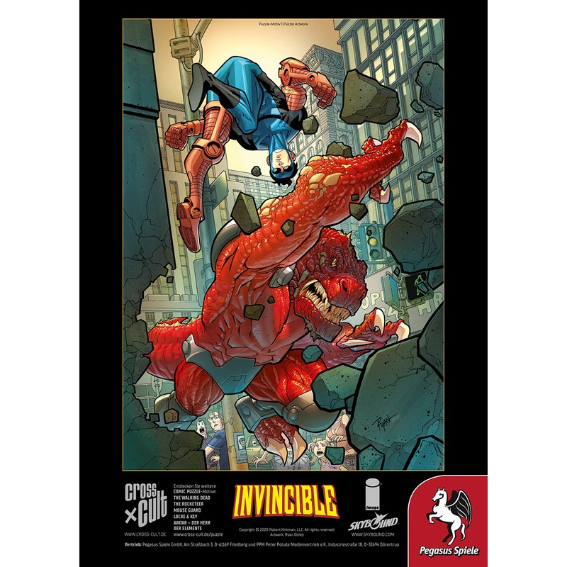 Pegasus Spiele 76001G Jigsaw Puzzle: Invincible (Invincible vs. Dinosaurus), 1,000