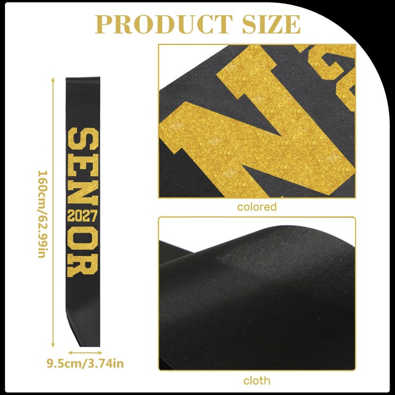 10 Pcs Black Senior 2027 Satin Sashes with Gold Glitter