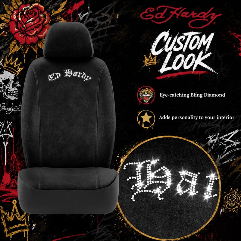 ED HARDY Car Seat Covers, Black Soft Short Plush &