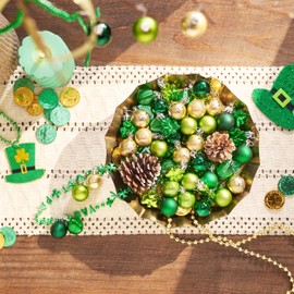 Valery Madelyn St Patricks Day Decorations Shamrock Tree Ornament Set, 25ct 1.18inch Hanging Ball Ornament Irish Festival Decor, Good Luck Clover Green Gold Christmas Ball for Party Home Spring
