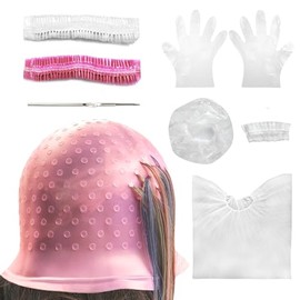Kit de 9 tapas de resaltado, gorra de silicona para teñir el cabello con agujeros, tapa reutilizable con gancho para el hogar, salón de belleza, peluq