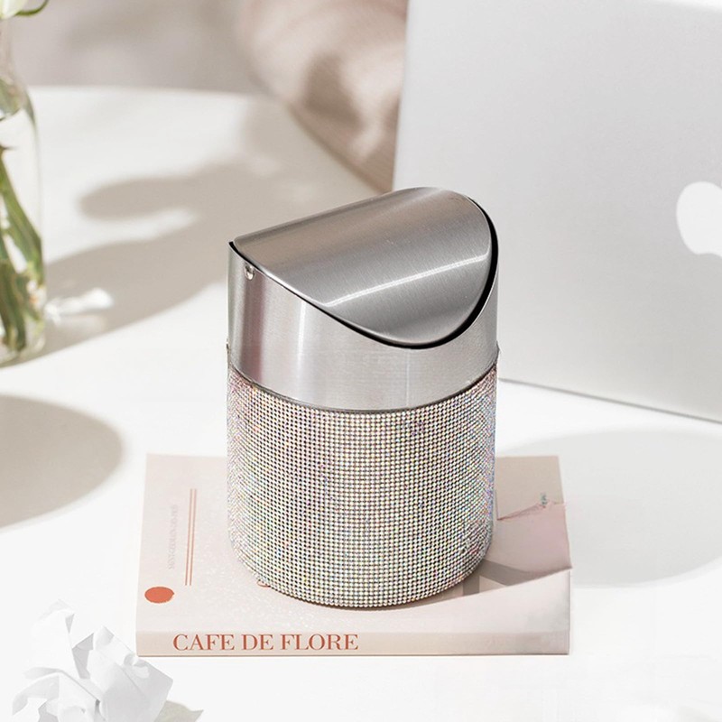ZOOFOX Countertop Trash Can, 1.5 Liter Bling Rhinestone Garbage Bin