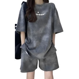 Emptio Women's Relaxing Wear, Tie-Dye Pattern, Shorts, Loungewear, Top and Bottom Set, Tie Dye Gray