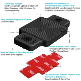 2 Pack Gun Magnet Mount for Vehicle 46 Lbs Rated. Premium Rubber Coated Magnetic Pistol Holster for Car, Truck, Home, Under Table, Bed & Nightstand. Tac Handgun Concealment Accessories