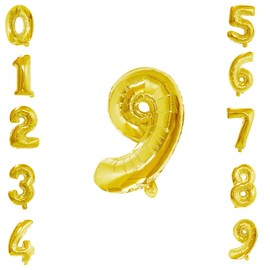 WedDecor 40 Inch Foil Balloons Number 9, Self-Sealing Foil Balloons, Self-Inflating Number Balloons for Birthday Parties, New Year Decorations, Anniversaries, Party Supplies, Gold