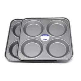 Lets Cook Cookware 4 Cup Yorkshire Pudding Tray Twin Pack, British Made with Teflon Non Stick
