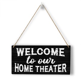 Rustic Movie Theater Sign Wood Wall Art Wall Hanging Decor Funny Welcome Sign Wooden Decorative Plaque Sign for Home Farmhouse Bar Cafes Pubs Media Room Decorations Welcome to Our Home Theater