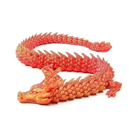 WishLotus 3D Printed Dragon Aquarium Ornaments, Creative Articulated Dragon for Fish Tank Ornaments Resin DragonDecor for Fish Tank Office Home (Laser Gold-Red, M)