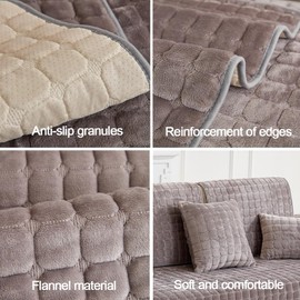 NUODWELL Thickened Sofa Slipcover 1/2/3/4 Seater, Flannel Anti-slip Sofa Protector L Shape Couch Cover Furniture Protector for Living Room (Khaki, 70 * 120cm)