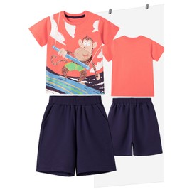 Tifimoy Boys Monkey Graphic T-Shirt & Shorts Set 2-Piece Outfit Cotton Summer Clothes for Toddler Boys 2-8 Years, Soft Breathable Matching Set for Active Kids