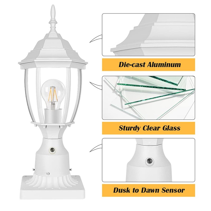 PARTPHONER Dusk to Dawn White Outdoor Post Light with Pier