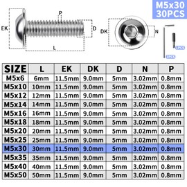 TXXATX M5 x 30 mm Rounded Head Screws Stainless Steel Pack of 30 Flat Head Screws M5 Hexagon Socket ISO 7380-2 Screws with Flange A2 V2A Metric Full Thread for Furniture Making Vehicle Structures