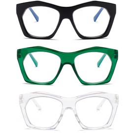 Viseng 3 Pack Oversized Frame Design Women's Reading Glasses, Blue Light Blocking Computer Reader +3.5