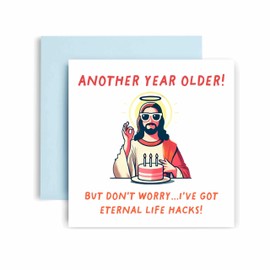 Huxters Funny Religious Birthday Card for Him men Her Women Jesus Eternal Life Hacks- Mum Dad Auntie Uncle Brother Sister Mum Dad Auntie Uncle Brother Sister (Jesus Life Hacks)