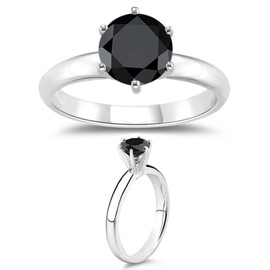 Mysticdrop 1.00 Ct of 5.65-6.37 mm A Round Black Diamond Engagement Ring in Silver