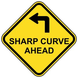 ComplianceSigns.com Sharp Curve Ahead [Left Arrow) Sign, Yellow Reflective, 12 in. on 80 mil Aluminum for Recreation Roadway