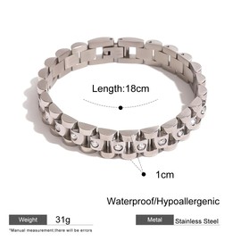 18K Gold Plated Chunky Link Bracelet for Women, Stainless Steel Two-Tone CZ Bracelet, 7 inch Waterproof Non-Tarnish Cubic Zirconia Womens Chain Bracelets Jewelry Gift (Silver)
