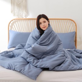 ROSGONIA Comforter Full Size for Girls Boys Teens Slate Blue,3pcs(1 Blue Comforter & 2 Pillowcases) Lightweight Dorm Bedding Full Size Comforter