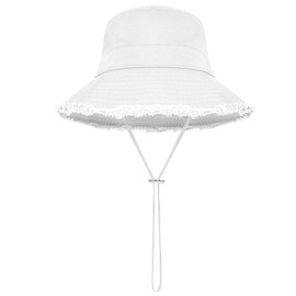 Bucket Hats for Woman White Summer Beach Sun Hats Women Wide Brim Floppy Hats Unisex Frayed Foldable Cotton Bucket Hat for Travel Beach Gardening(White)