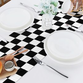 Betylifoy 12 Pcs Black and White Checkered Table Runner 14" x 108" Disposable Plastic Table Runner Race Car Theme Flag Table Runner for Two Fast Birthday Racing Wedding Party Decor