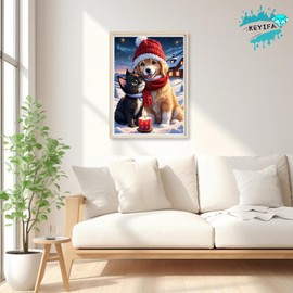 KEYIFA 5D Diamond Painting Kits for Adults Christmas Diamond Art Kit Complete, Dog And Cat Diamond Painting Set Beginners DIY Full Drill Round Crystal Dots Embroidery Kit Home Wall Decor 30x40cm