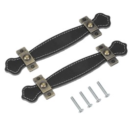PATIKIL 6.4" Leather Drawer Pulls with Iron Sheet, 2 Pcs Leather Strap Trunk Handle Cabinet Knobs Hardware Replacement with 22mm Screws for Dresser Door Suitcase Luggage, Black
