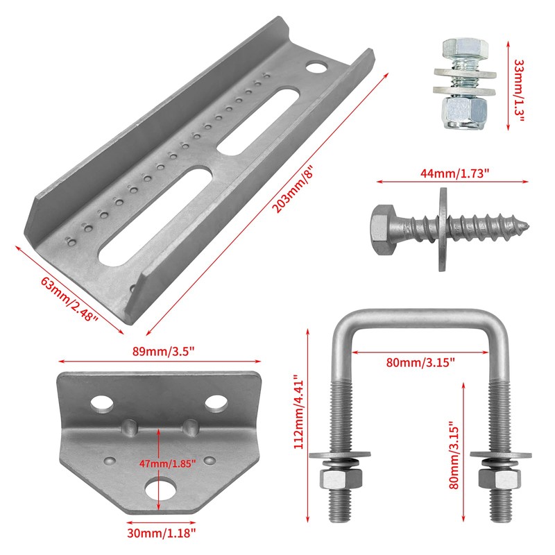 8 PCS 8" Boat Trailer Bunk Brackets, Galvanized Swivel Top,