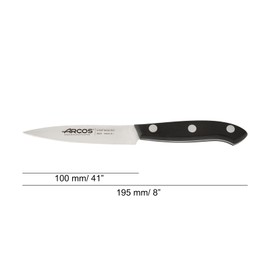 Arcos Paring knife 4 inches Nitrum Stainless Steel.Paring Knife for Peeling Fruits and Vegetables. Ergonomic Polypropylene Handle and blade 100 mm. Innovation, Elegance. Series Bolonia. Color Black.