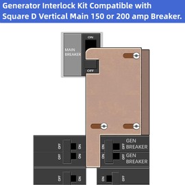 QYZZRS Generator Interlock Kit Compatible with Square D Vertical Main 150 or 200 amp Breaker,3 1/4 to 4 Inch Spacing Between Main and Generator Breaker,Professional and Interlock Kit