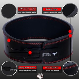 IBRO Powerlifting Lever Gym Belt – Power 10MM Extreme Heavy Duty Genuine Cowhide Leather Belts - Squats Deadlifts Bodybuilding Weight Lifting IPF Power Lifting Strongman for Men 10mm Black Red L