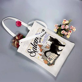 FOTAP Book Club Gift Spooky Fall Tote Bag - Gift for Witches, Black Cat, Season Of The Witch Shoulder Bag