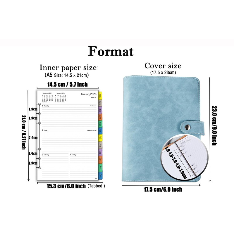 Calendar 2026 Book Calendar A5 Refillable Diary / Weekly Planner