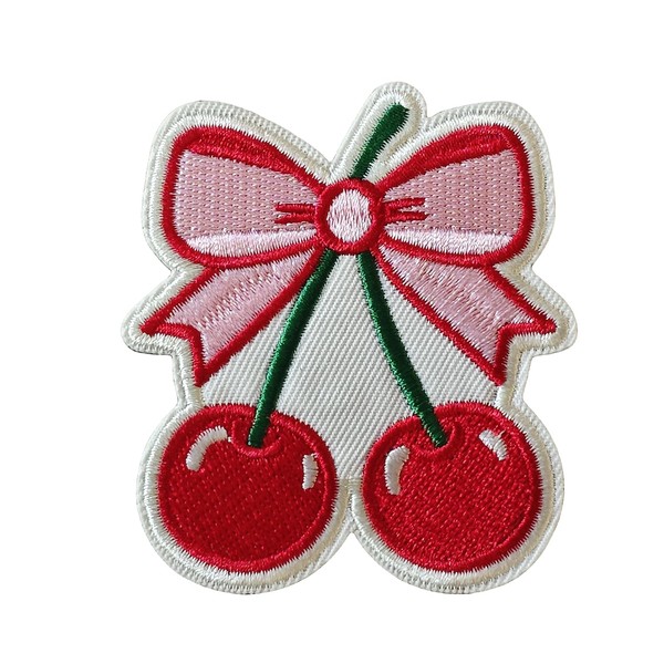 Red Cherry Bow Coquette Embroidered Applique Emblem Patch - 2.8