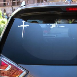 AS Cross with Nails Vinyl Decal | 5.5X 3.5 Inches White Sticker for Cars, Trucks, Vans, Jeeps, Windows, Walls & Laptops | Durable Bumper Decal