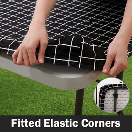 Spotjoy Rectangle Table Cloth, Elastic Fitted Flannel Backed Plastic Table Covers for 4 Foot Folding Tables, Waterproof Vinyl Tablecloths for Picnic, Camping, Indoor and Outdoor (Black, 24 x 48 inch)