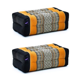 Leewadee Yoga Block Set of 2 Yoga Blocks Pilates Yoga Cushion Meditation Cushion Ecological Natural Product 35 x 18 x 12 cm Kapok Black Orange