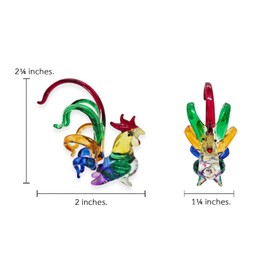 WitnyStore Tiny 2¼" Rainbow Multicolor Rooster Figurine - Miniature Hand Blown Painted Glass Chicken Hen Chick Fowl Poultry Bird Farm Animals Crystal Decorative Collectible Figure Décor Gifts