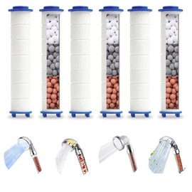 Spray Shower Head Filter with Mineral Beads, High Pressure Handheld Filtered Bead Shower Head Filter for Hard Water, Reduces Dry Itchy Skin & Hair Loss, 4.5in Set of 6 Replacement PP-Cotton Filter