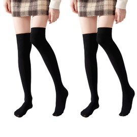 MAKI FASHIONS 2 Pairs Over the Knee Socks for Women - Soft & Stretchy Cotton Black Thigh High Socks for Fashion, Sports and School Uniform