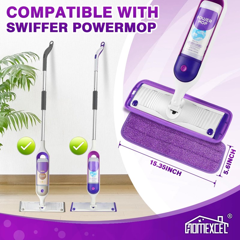 HOMEXCEL Reusable Microfiber Mop Pads for Swiffer PowerMop 8 Pack,