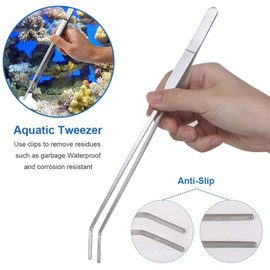 Aquarium Tool Kit, Terrarium Scissors, Tweezers, Aquarium Accessories, 4-in-1 Stainless Steel Multifunctional Aquarium Tool Set for Fish and Aquatic Plants Trimming Cleaning Starter Kit