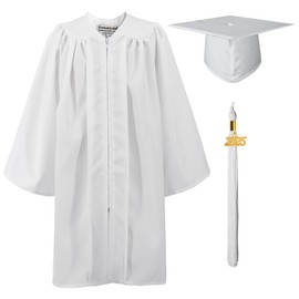 GraduationMall Matte Kindergarten & Preschool Graduation Gown Cap Set with 2025 Tassel White 33 (4'0"-4'2")